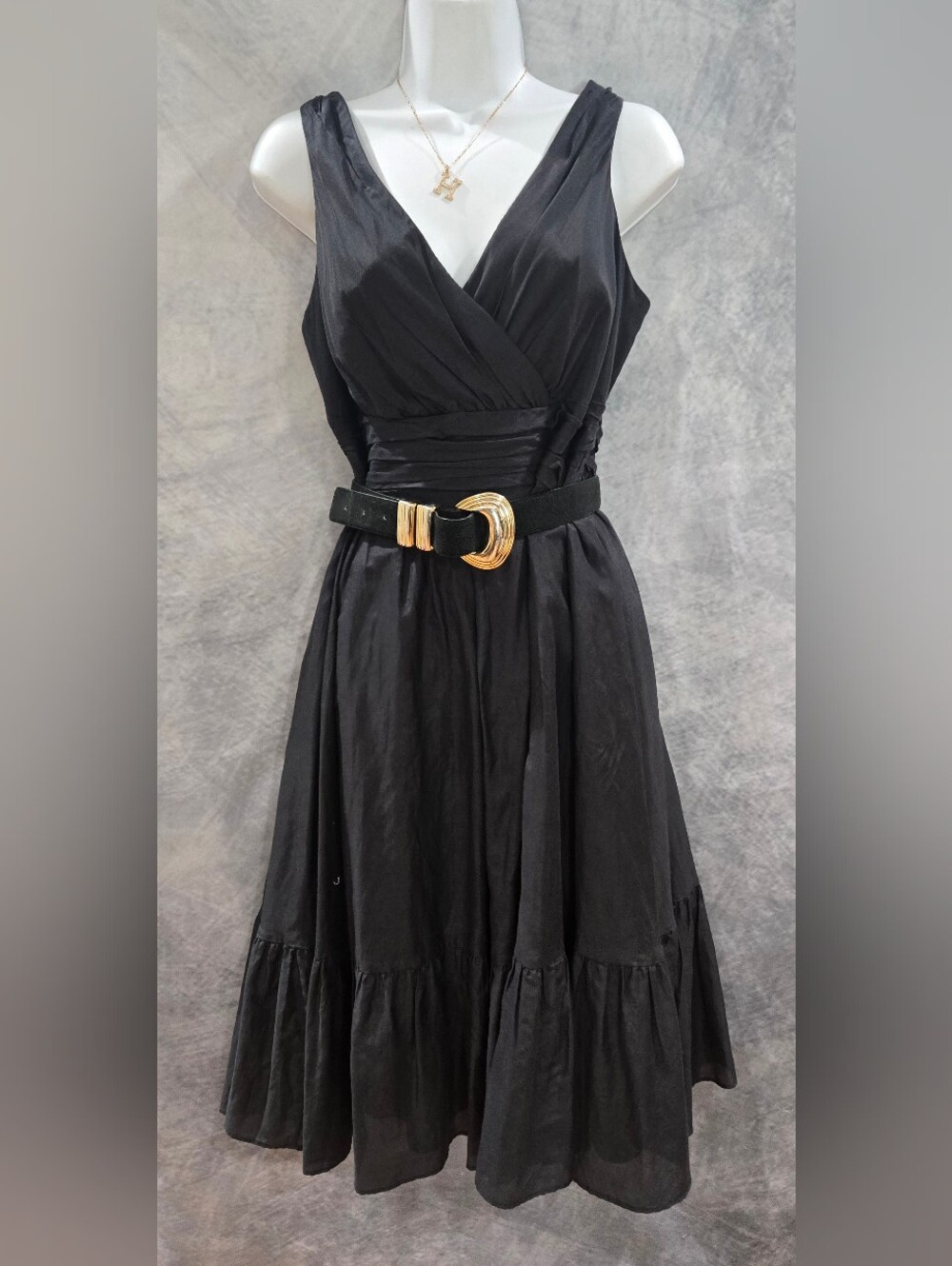 White House Black Market Tiered Empire Waist Silk Blend Dress.
